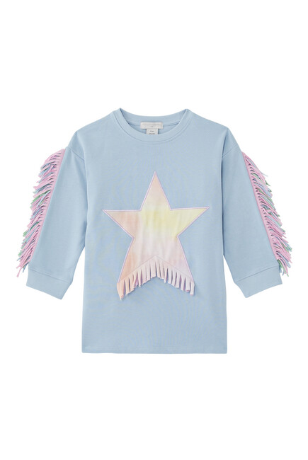 Kids Cotton Star Print Fringed Sweatshirt